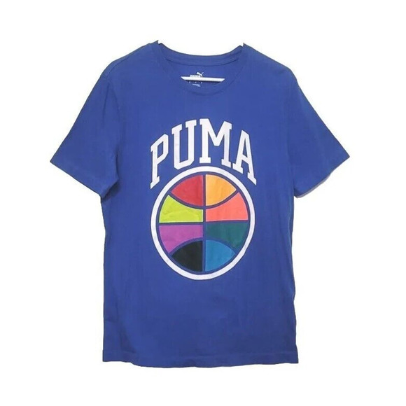 Puma Box Out Basketball Graphic T-Shirt Mens Size M Blue Casual Crew Neck - Picture 1 of 6